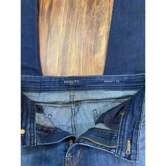 Fidelity Jeans Blue Preppy Dark Wash Denim Jimmy Straight Stretch Jeans Size 33 - Picture 3 of 4